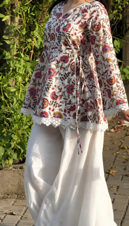 “Fia” Floral Top with Flowy White Palazzo W22 - women dress online bd