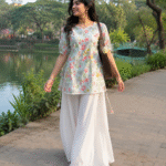 "Haifa" Floral Top with Flowy White Palazzo W3