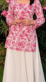 "Lia" Floral Top with Flowy White Palazzo W23
