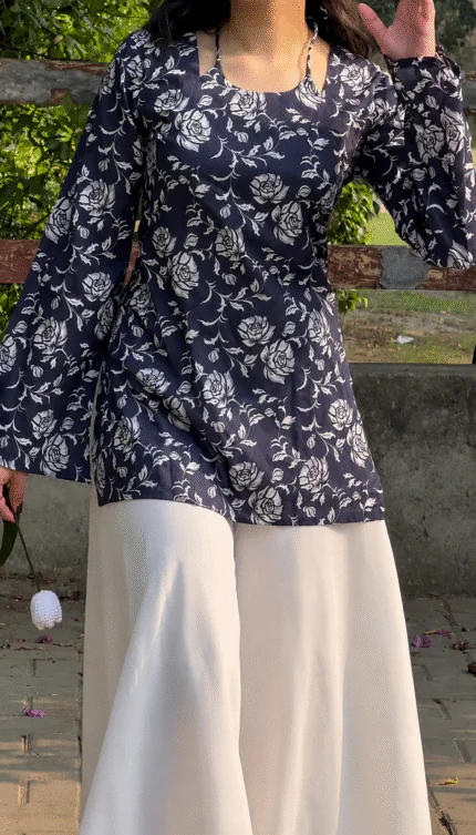 “Arla” Floral Top with Flowy White Palazzo W24 - women dress online bd