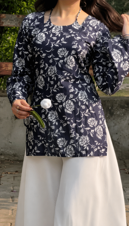 "Arla" Floral Top with Flowy White Palazzo W24