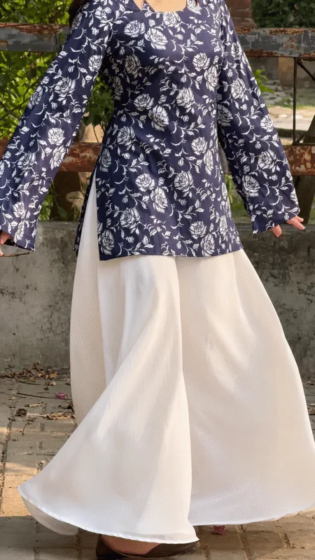 “Arla” Floral Top with Flowy White Palazzo W24 - women dress online bd