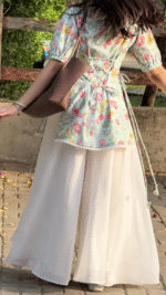 Discount 3 Floral Top with Flowy White Palazzo – detail view 6