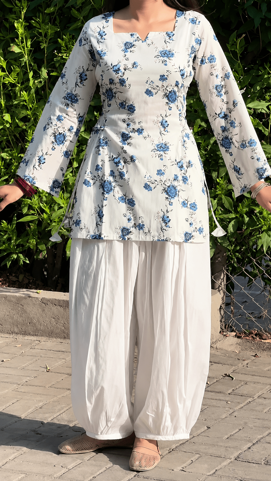 Mere Humsafar Floral Top with Flowy White Palazzo W13 (1) “Mere Humsafar” Floral Top with Flowy White Palazzo W13 – product view