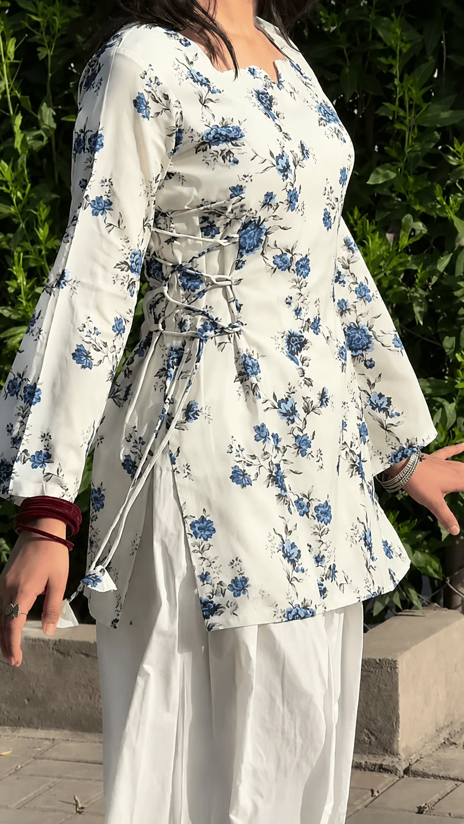 “Mere Humsafar” Floral Top with Flowy White Palazzo W13 – detail view 6