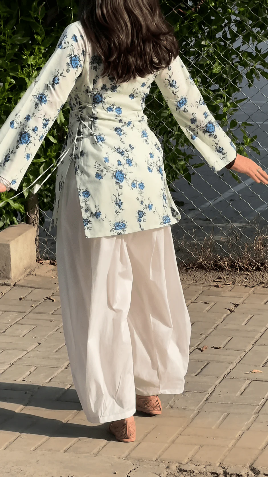 “Mere Humsafar” Floral Top with Flowy White Palazzo W13 – detail view 2