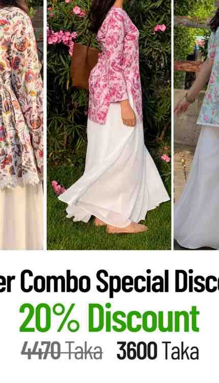 Discount 3 Floral Top with Flowy White Palazzo – product view