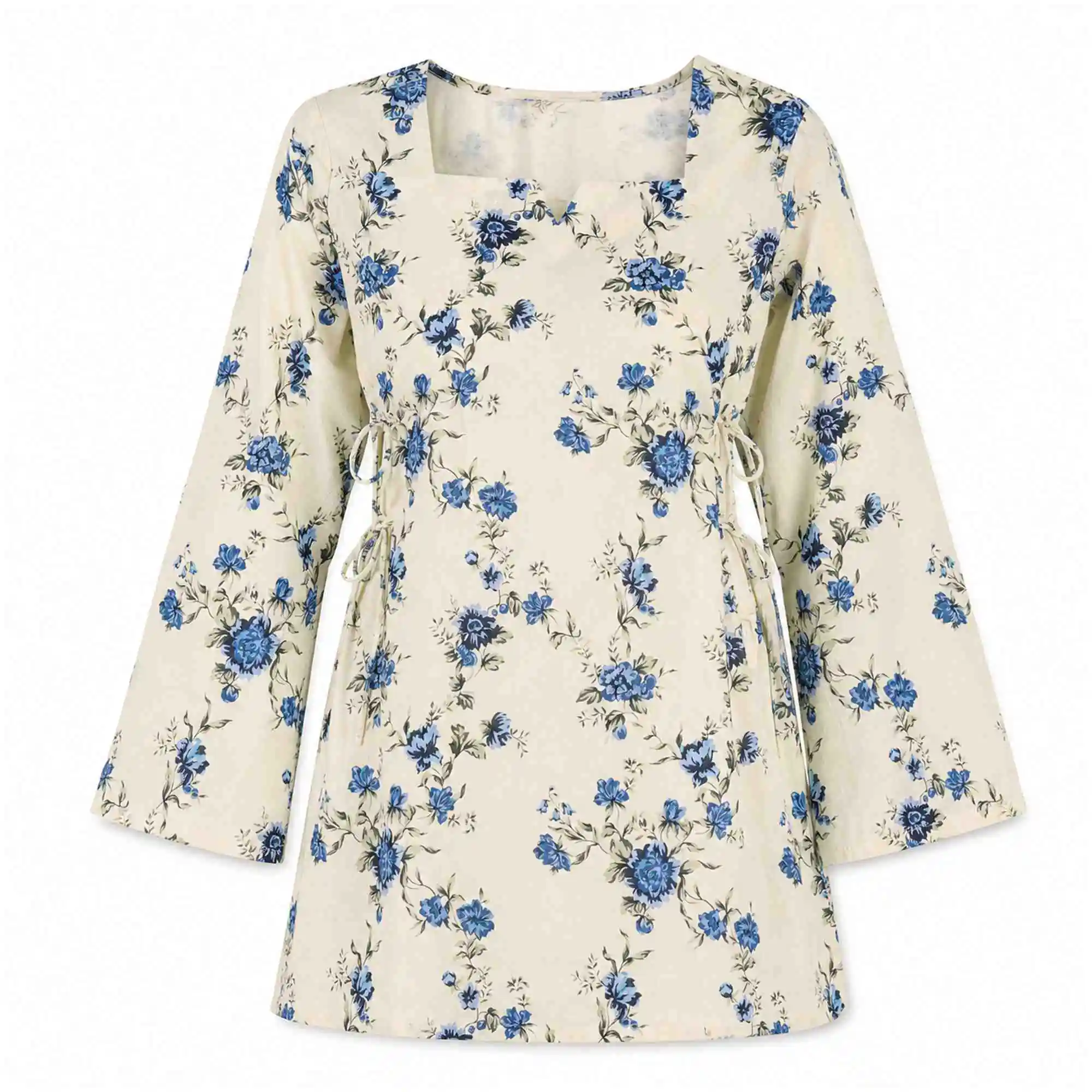 west-fits-blue-floral-side-tie-top-white-bg-2000x2000 Mere Humsafar Floral Only Top W13 – product view