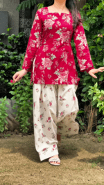 Red Vine Floral Top with Flowy Farshi Salwar W29