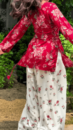 Red Vine Floral Top with Flowy Farshi Salwar W29 - Image 2