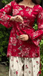 Red Vine Floral Top with Flowy Farshi Salwar W29 - Image 4