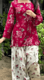 Red Vine Floral Top with Flowy Farshi Salwar W29 - Image 7